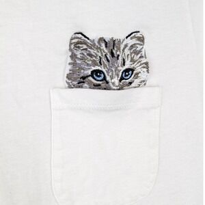 Paul & Joe Sister White Embroidered Kitten Pocket T Shirt Top Womens Size 1 Cute